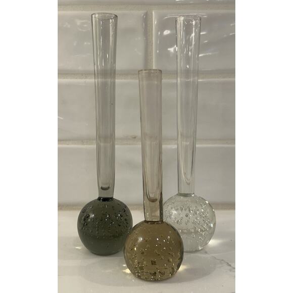 Vintage MCM Kosta Sweden Controlled Bubble Set of 3 Bud Vases Gray Amber Clear - Picture 1 of 16